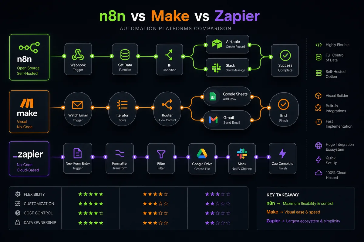 n8n vs Make vs Zapier: Które Narzędzie do Automatyzacji Wybrać w 2026?