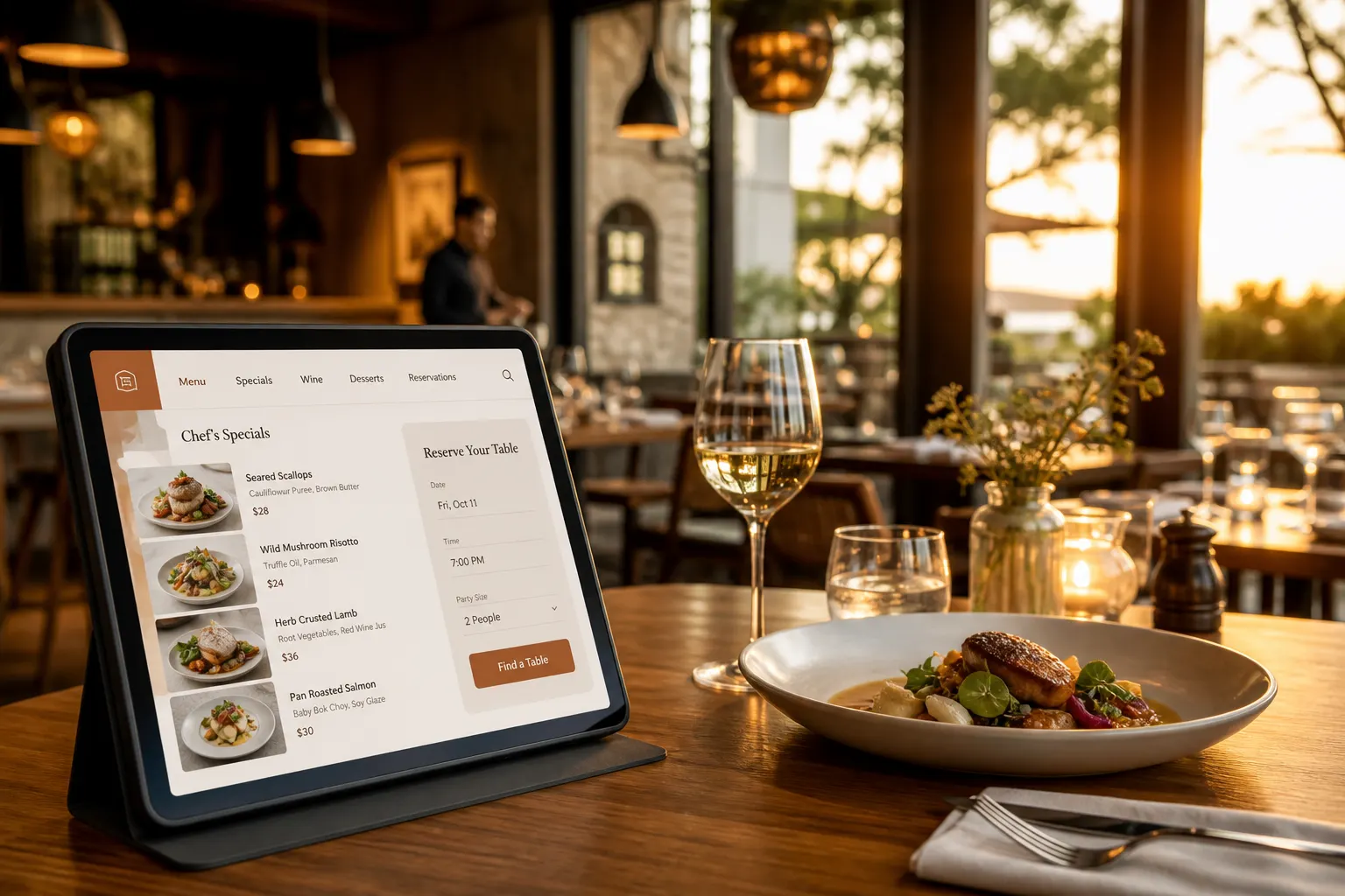Elegancka restauracja z cyfrowym menu i rezerwacją stolika